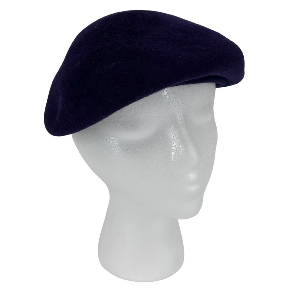 Vintage 60’s Beret Merfelt Merrimac Wool Hat Purple Navy Blue 22”